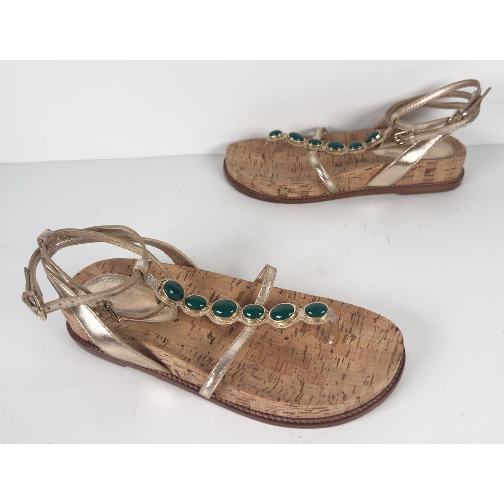 NEW! Alexandre Birman Women's Jade Golden Cork Flat Sandals EU 38 US 8
